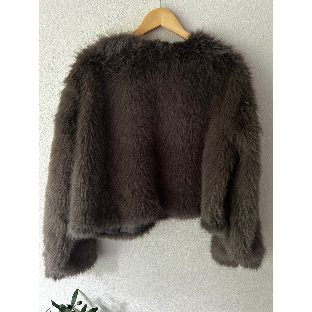 Old Navy Womens XL Gray Faux Fur Shaggy Cropped Jacket Coat Lined Charcoal - Picture 3 of 5